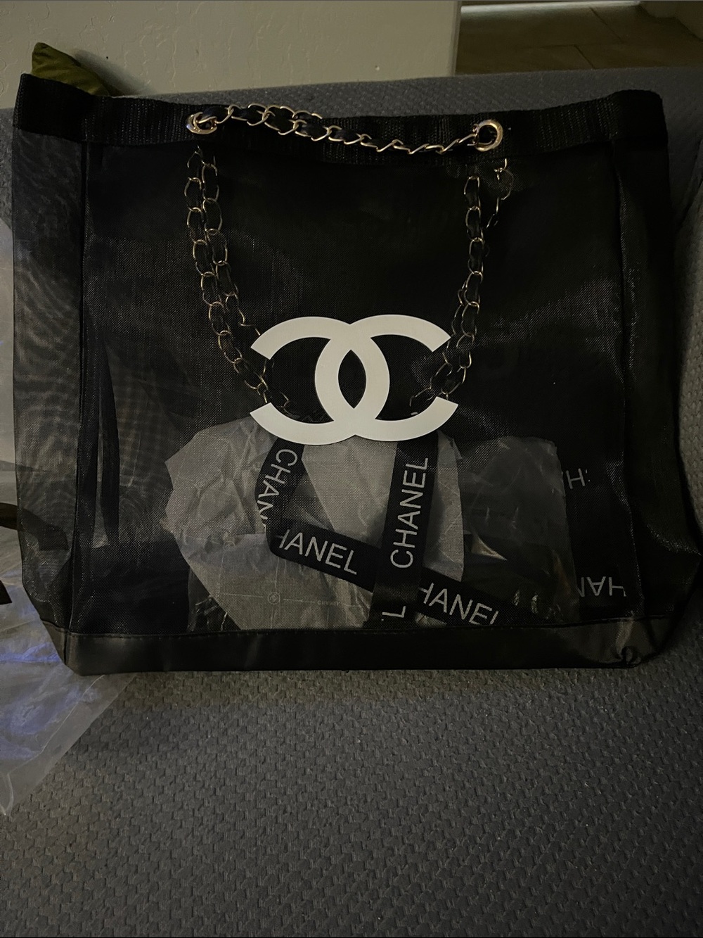 CHANEL Black Tote with Gold Chain-Trim - Picture 4 of 8